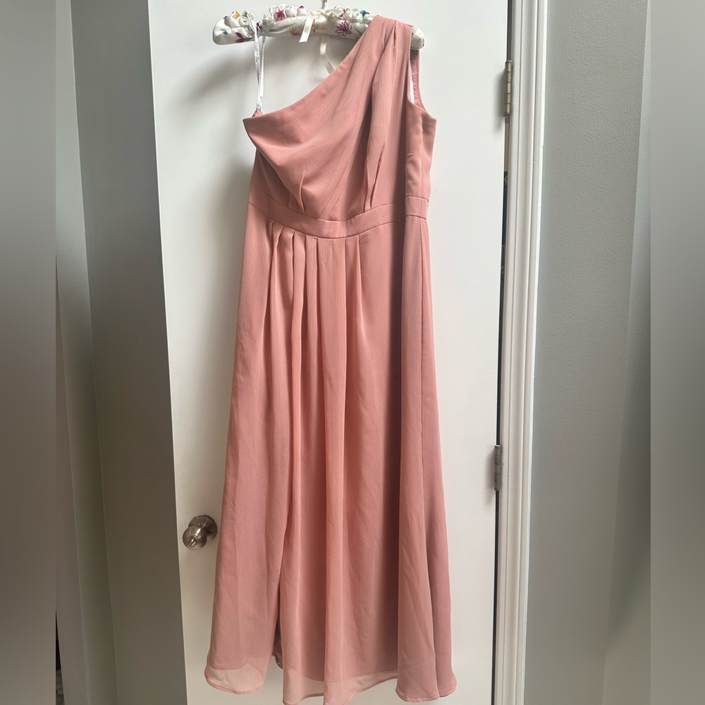 David’s Bridal one shoulder chiffon-Desert Coral PETITE